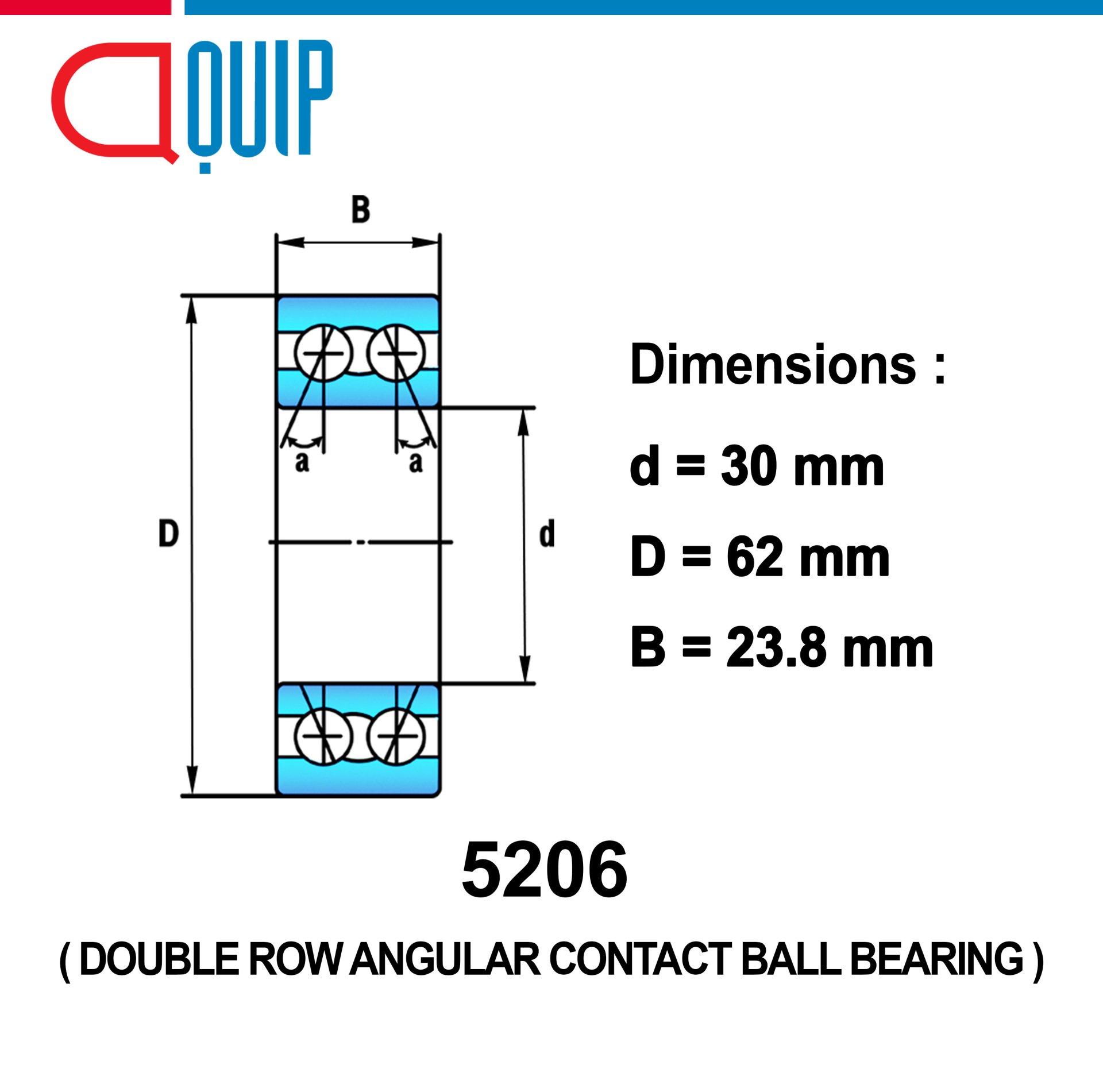 5206 5206 ตลับลูกปืน สัมผัสเชิงมุม 2 แถว (DOUBLE ROW ANGULAR CONTACT BALL ...