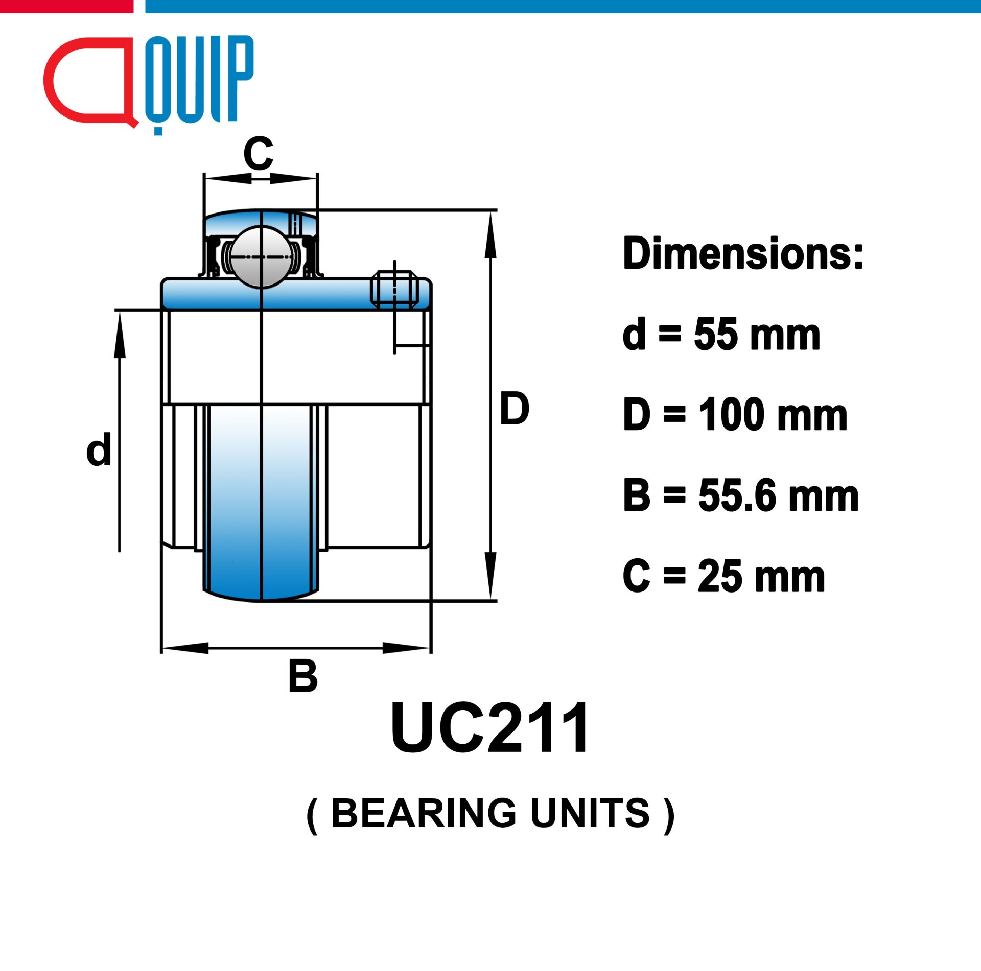 Uc211 UC211 LDK ตลับลูกปืนตุ๊กตา Bearing Units ขนาด 55 มม.