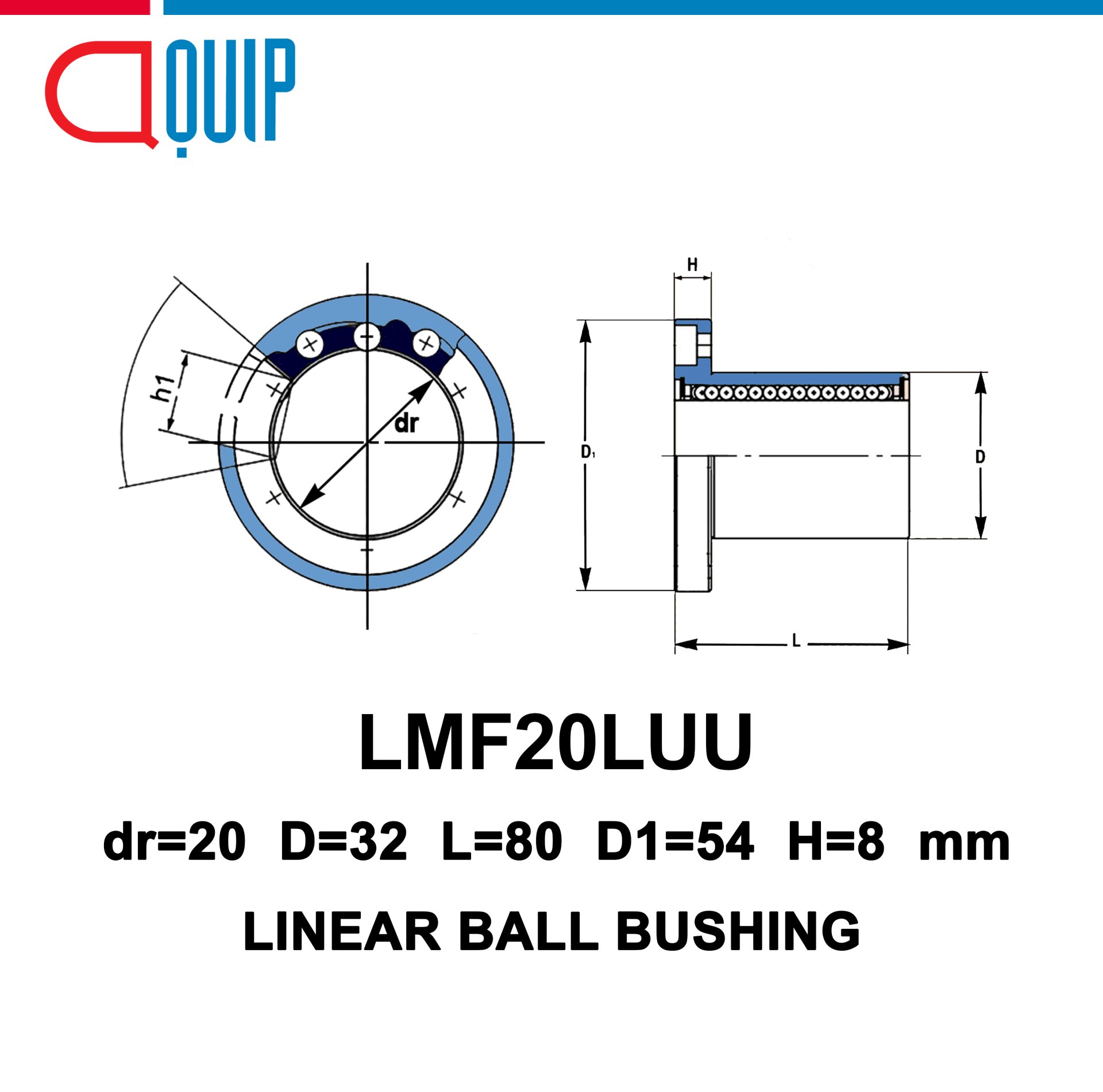 thumbnail image 2 of LMF20LUU Round Flanged Linear Ball Bushing – 20mm X 32mm X 80mm, Bearing Steel 2 of 6
