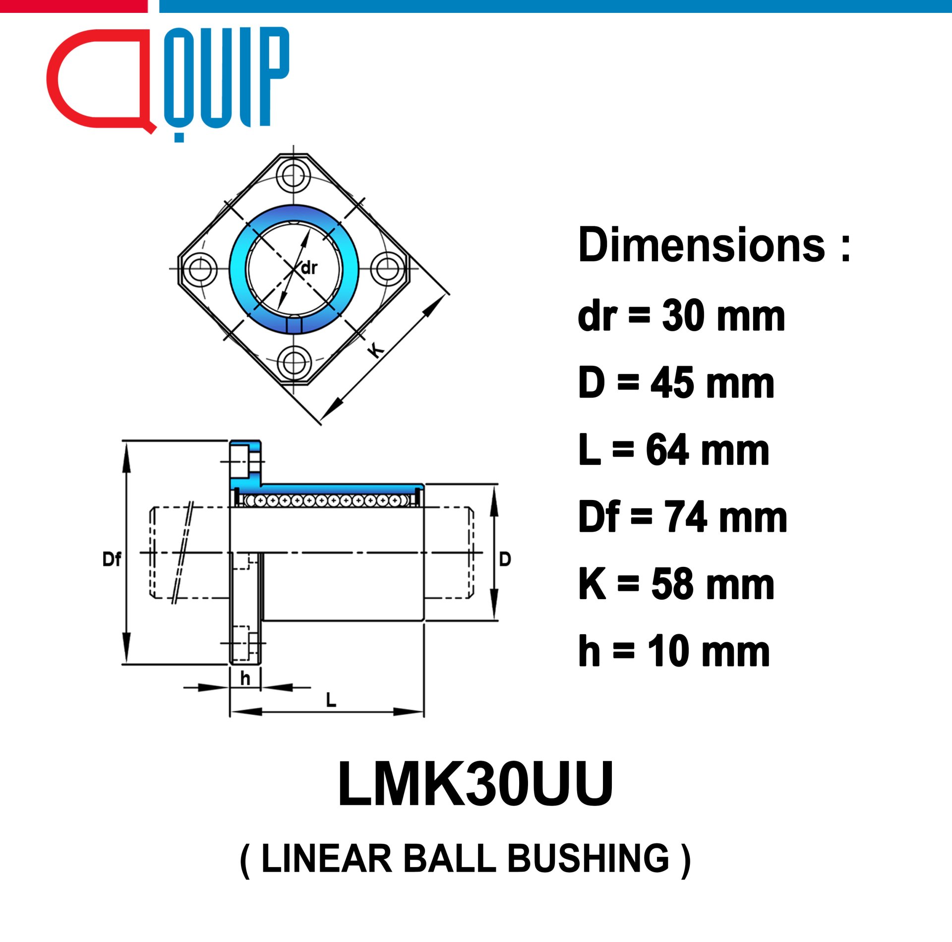 Lmk30 LMK30UU LINEAR BALL BUSHING LMK Type ลิเนียร์แบริ่งสไลด์