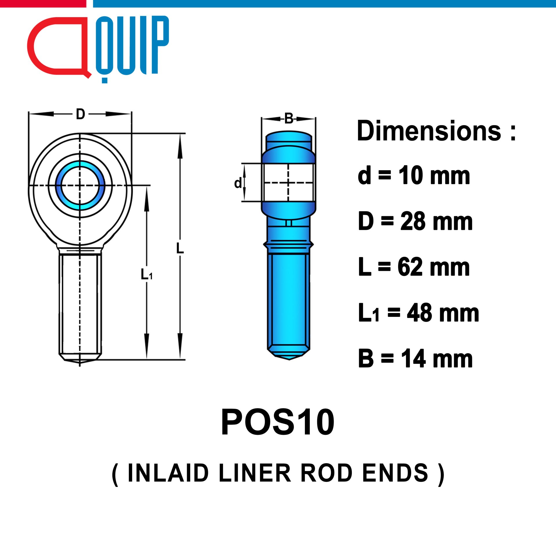 Pos10 POS10 ( M10x1.5 ) INLAID LINER ROD ENDS ตัวผู้ เกลียวขวา
