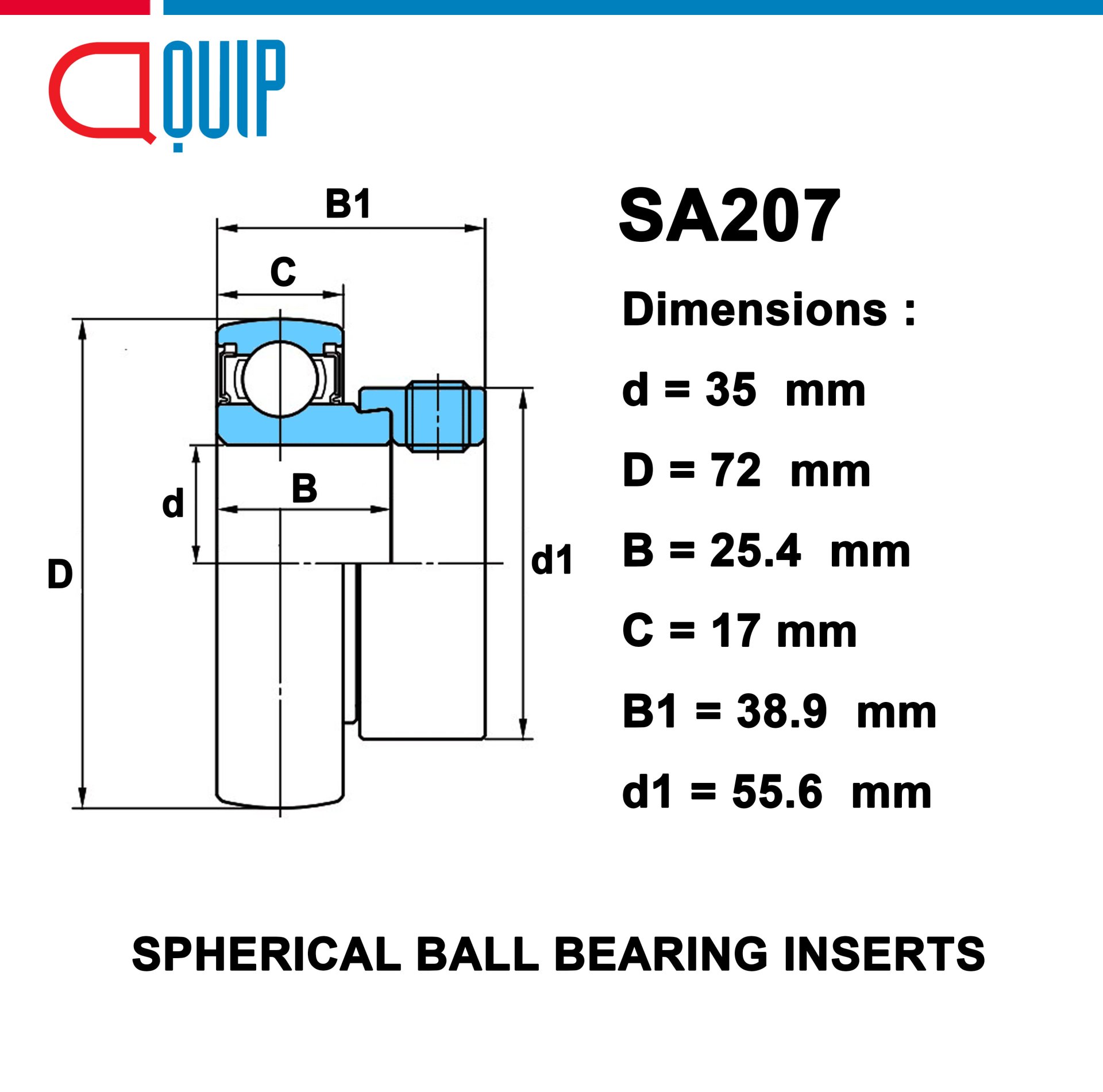 Sa207 SA207 SBC ตลับลูกปืน SPHERICAL BALL BEARING INSERTS เพลา 35 มม.