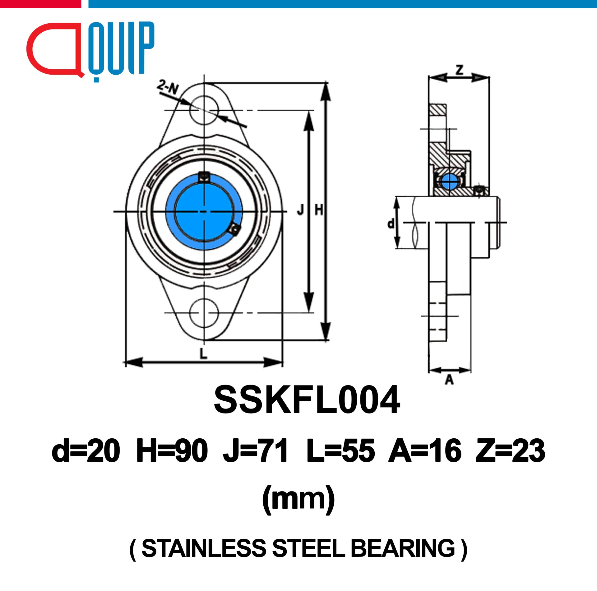 SSKFL004 LDK STAINLESS STEEL SILVER / TWO-BOLT FLANGE BEARING UNITS ...