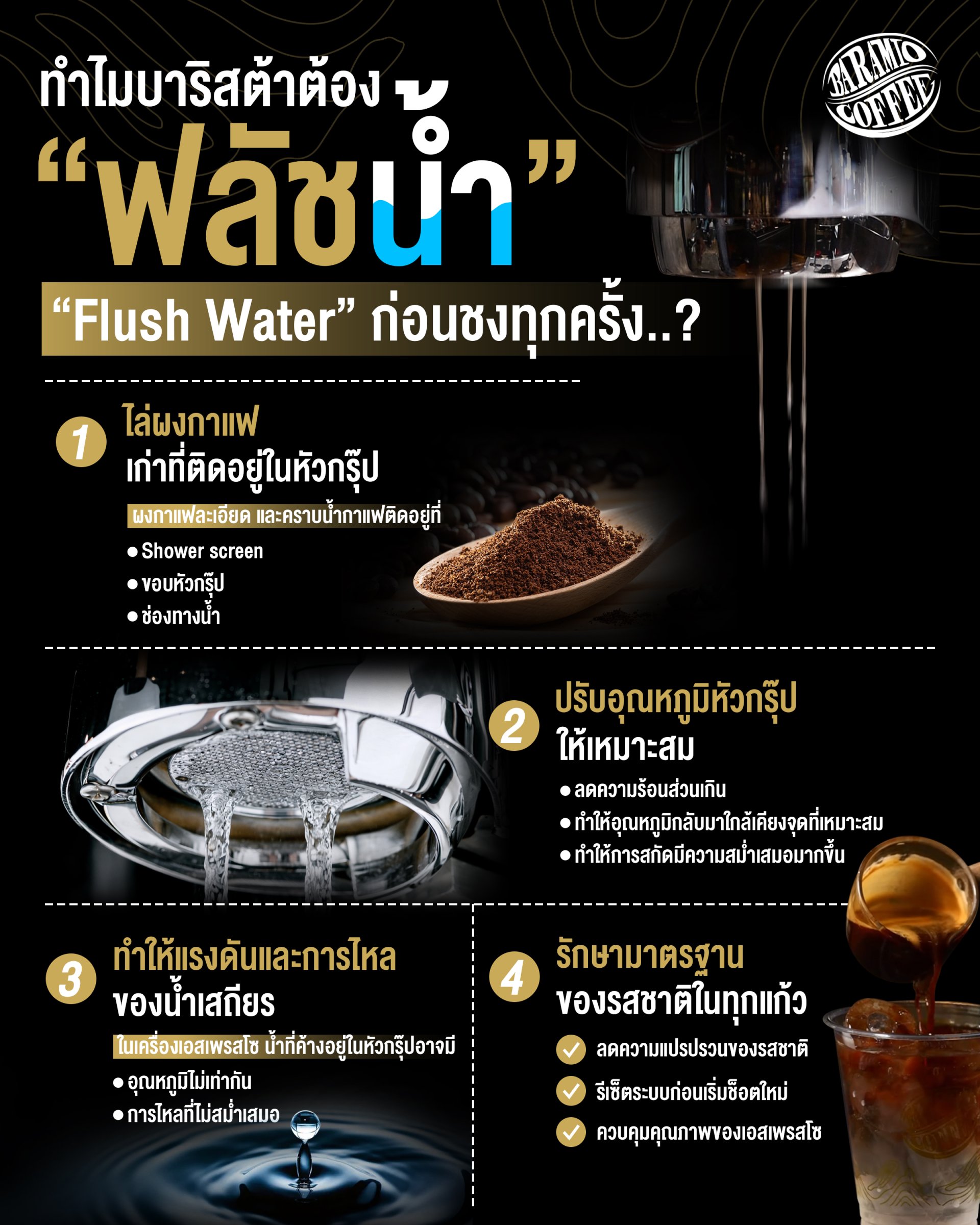 ทำไมบาริสต้าต้อง ฟลัชน้ำ ก่อนชงทุกครั้ง?