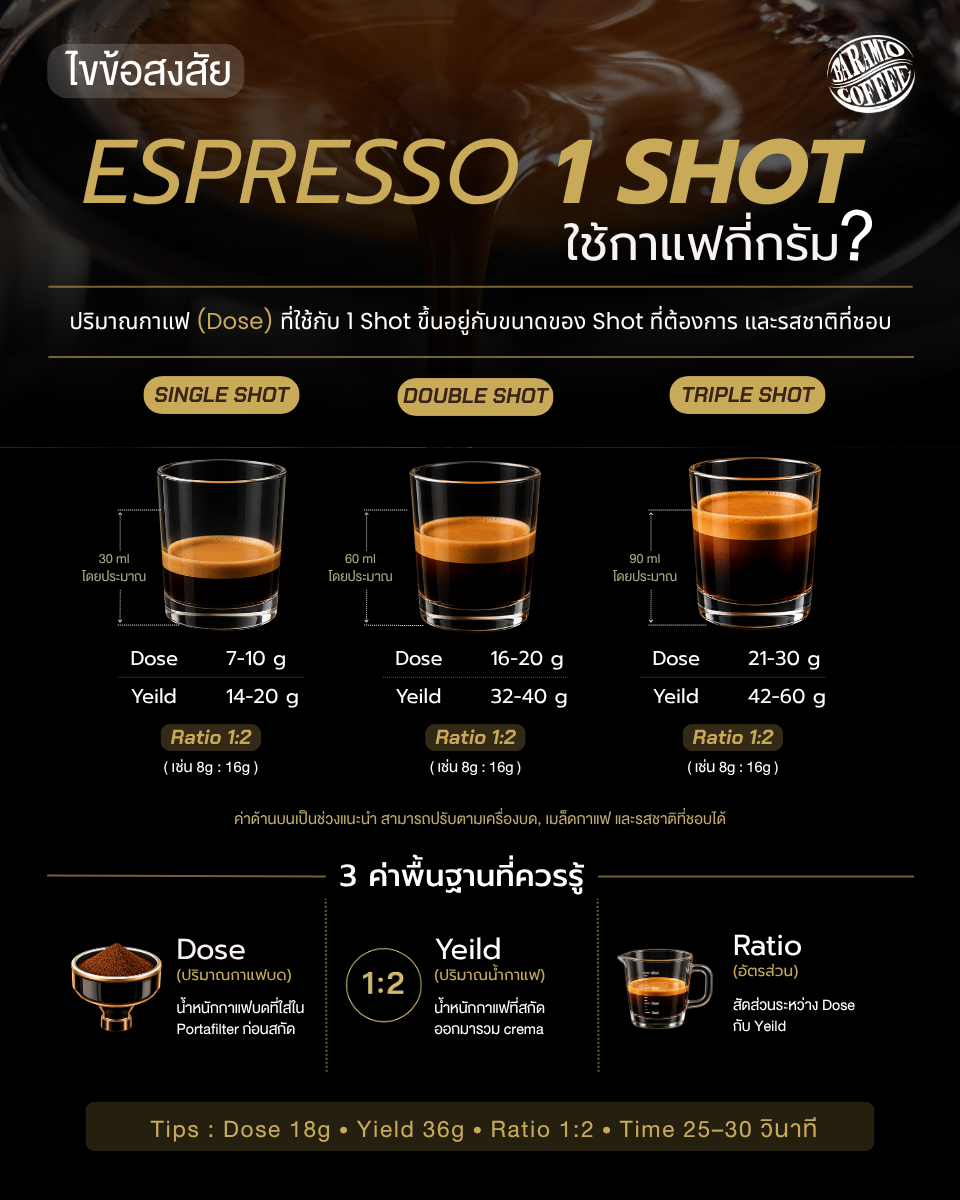 ไขข้อสงสัย Espresso 1 Shot ควรใช้กาแฟกี่กรัม? 