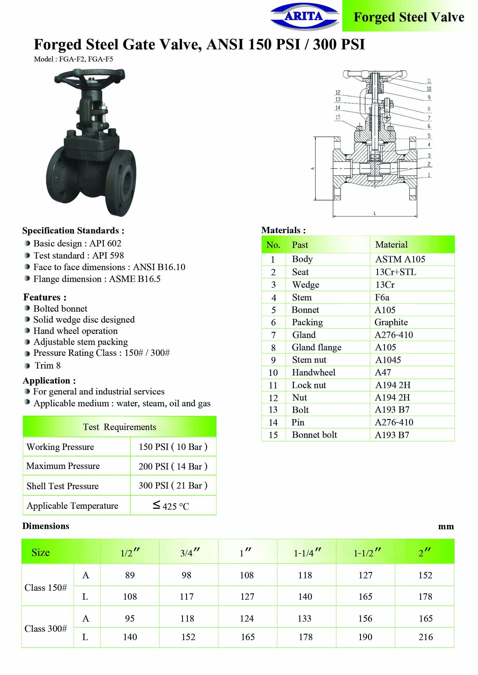 Arita Forged Steel Gate Valve Class 150PSI & 300PSI