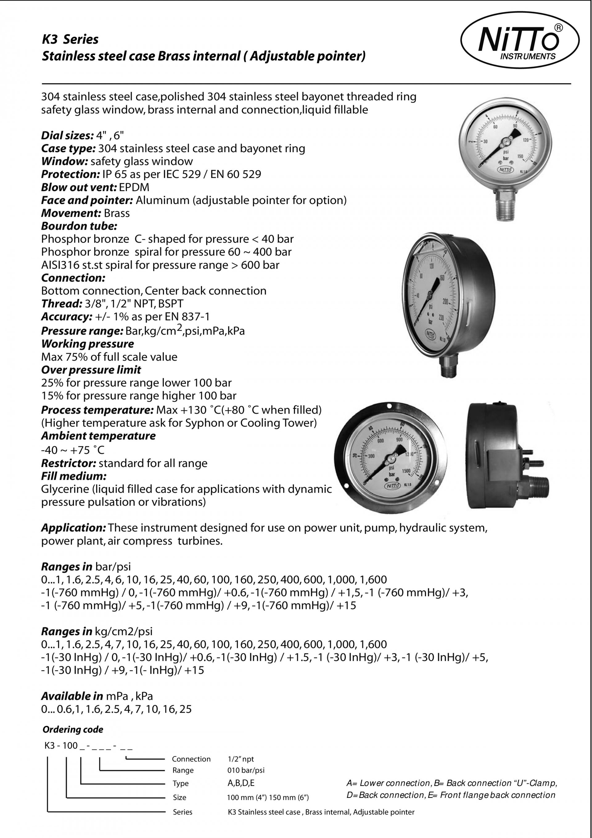 NITTO K3 Series Pressure gauge