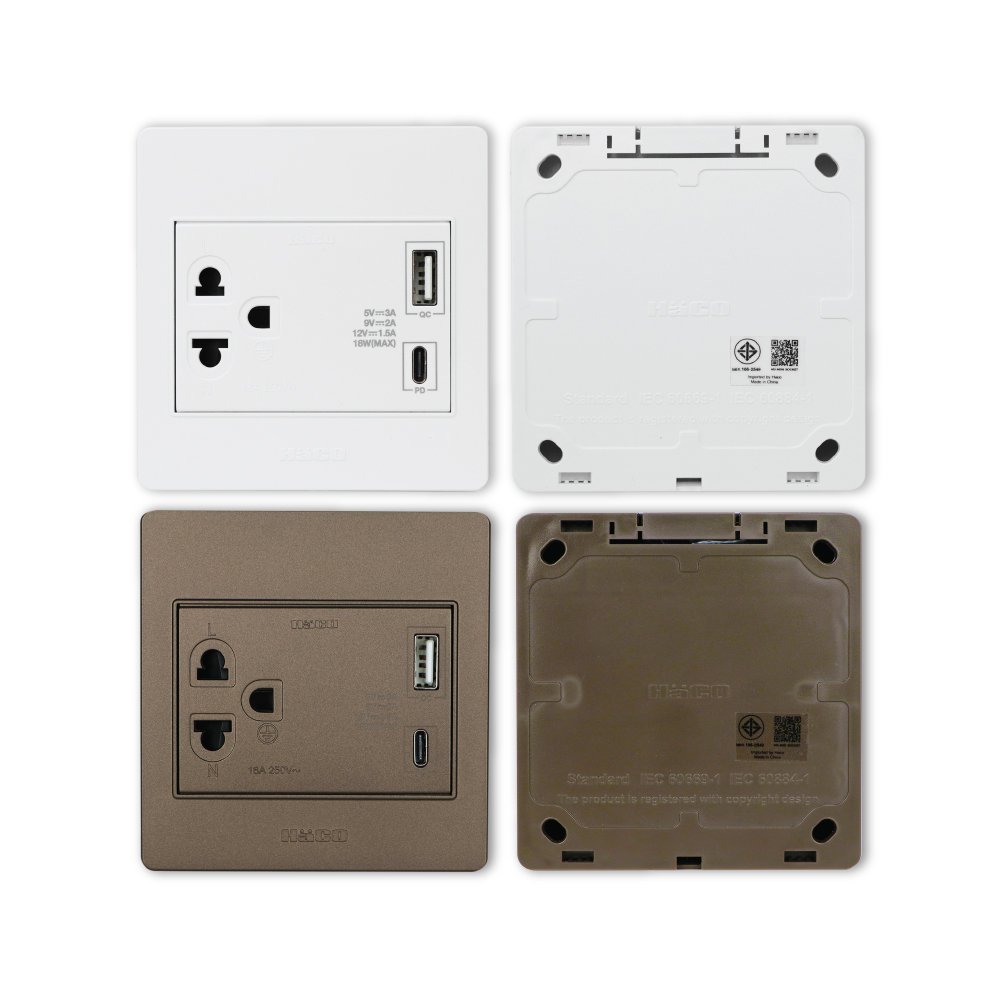 M-Plus Single 3 Pin Socket Set With floating mask panel - hacothailand