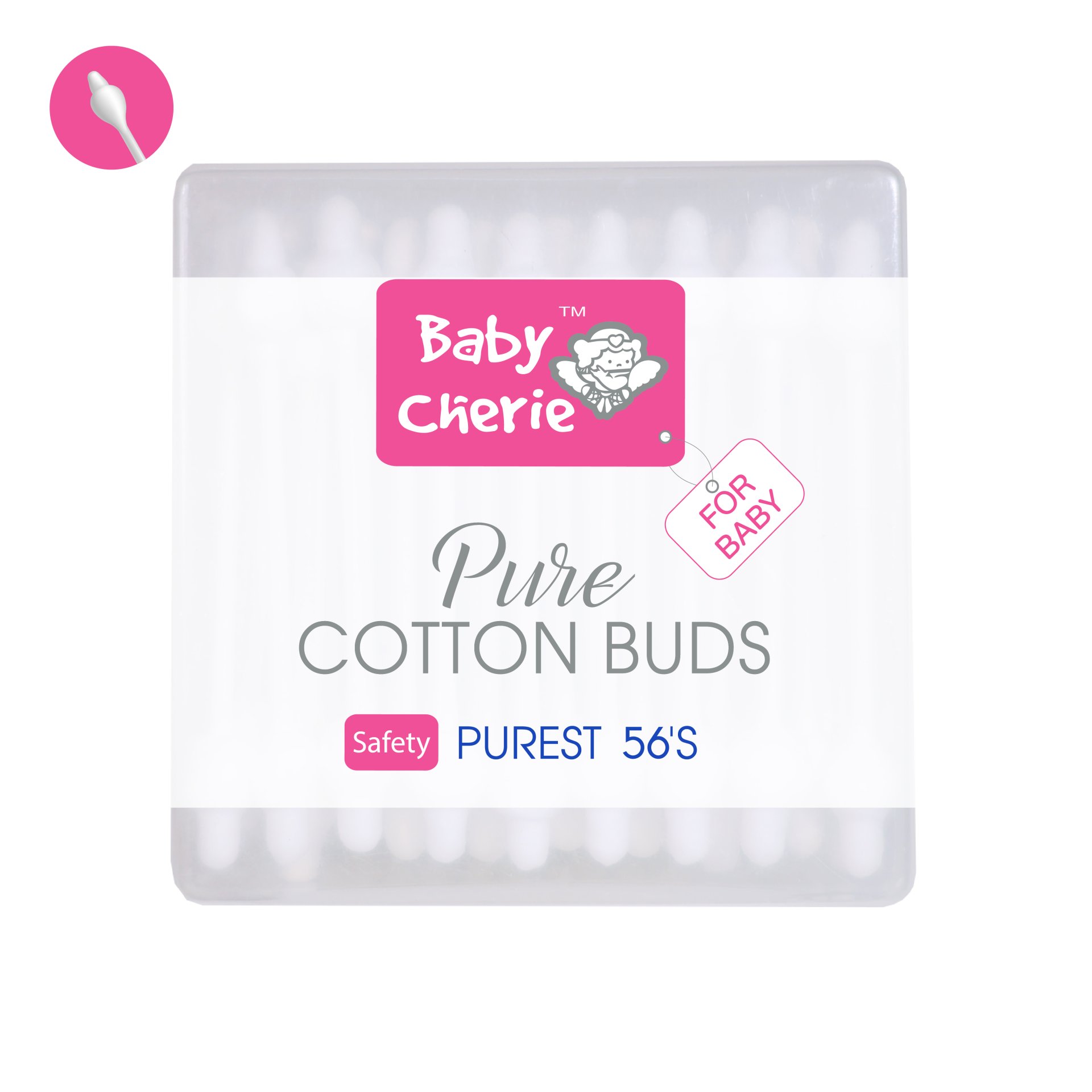 Cotton Bud 56 pcs (Safety Tip) / PP Square Box
