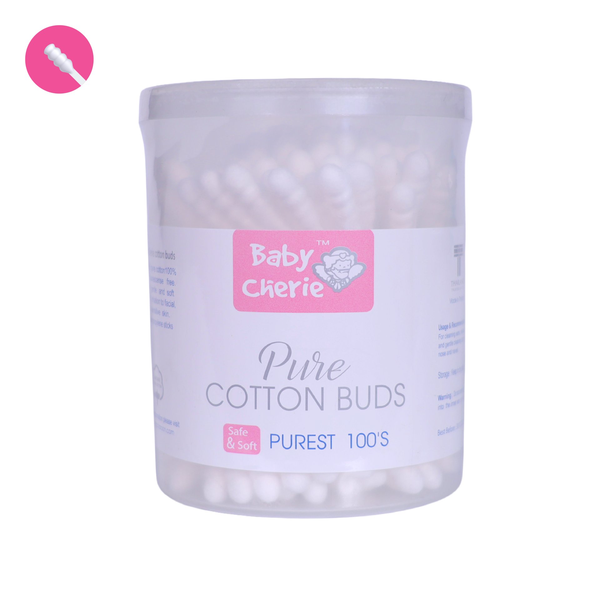 Cotton Bud 100 pcs (Spiral Tip) / PP Round Can