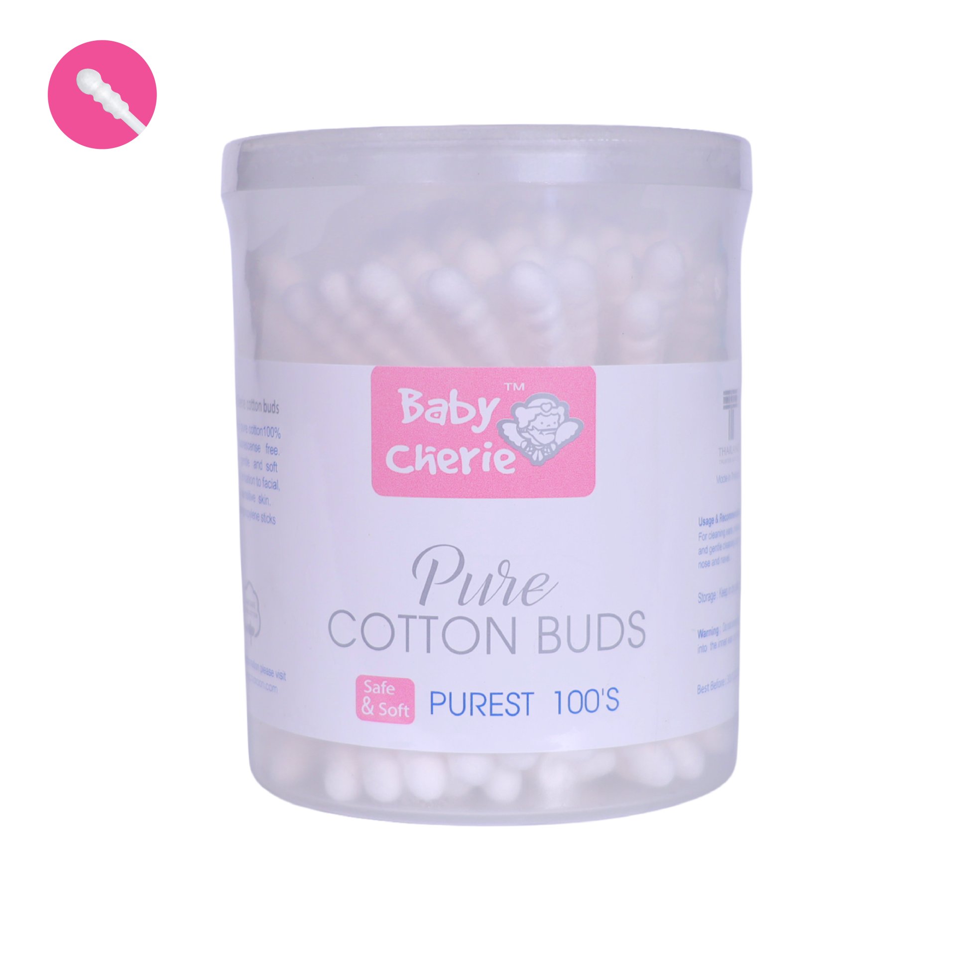 Baby Cherie - Cotton Bud 100 pcs (Spiral Tip) / PP Round Can