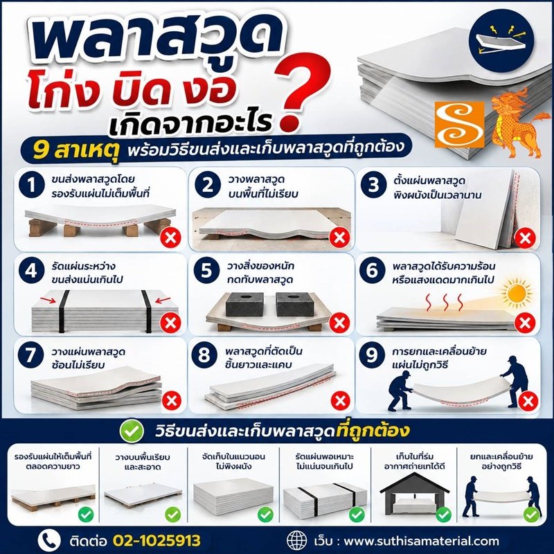 พลาสวูดโก่ง บิด งอ เกิดจากอะไร? 9 สาเหตุ พร้อมวิธีขนส่งและเก็บพลาสวูดที่ถูกต้อง