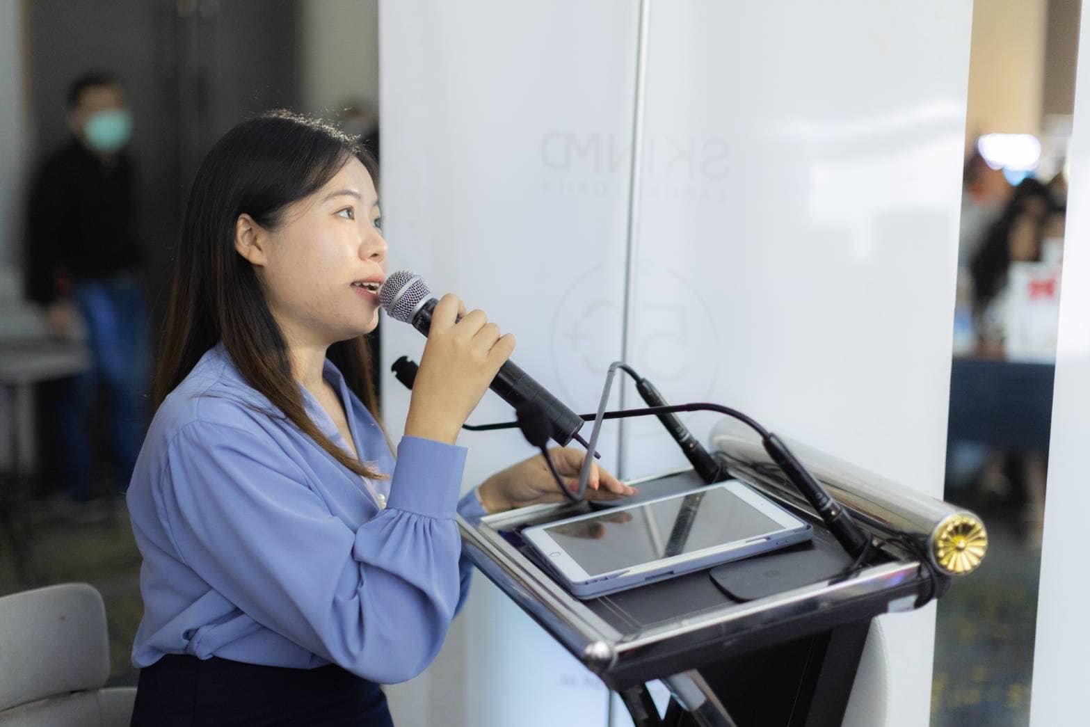 Arranged live interpreter on stage for JEJU MARINE cosmetic product launch event