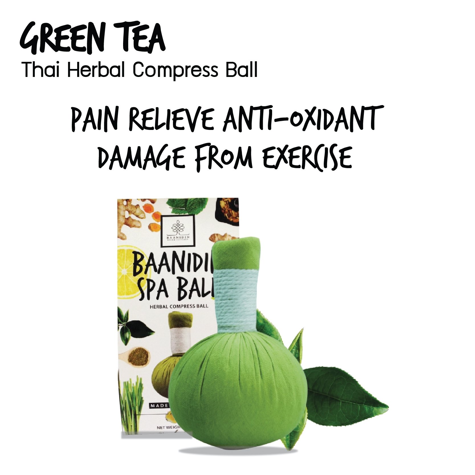 ลูกประคบสมุนไพรสูตรชาเขียว Green Tea Herbal Compress Ball - baanidin