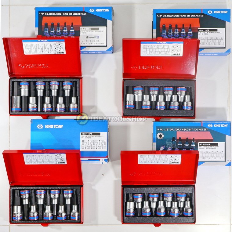 ของแท้!! KINGTONY ลูกบ๊อกเดือยโผล่ 1/2 [ ยกชุด ] รุ่น 4109PR ท็อค สั้น 4119PR TORX ยาว 4110PR 6 เหลี่ยม สั้น 4120PR หก