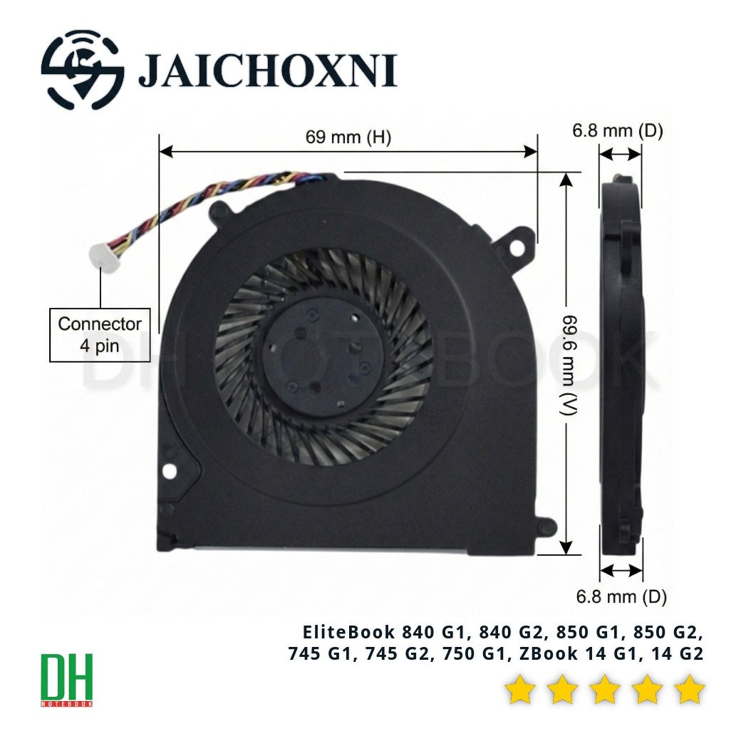 Ventilateur Processeur Compatible HP EliteBook 840 G1 G2, 850 G1 G2, ZBook 14 - Référence 702859-001