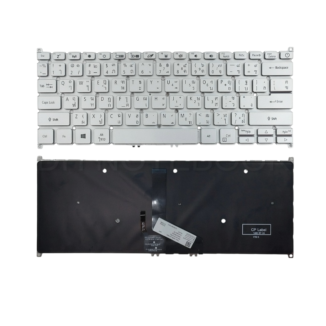 คีย์บอร์ด อะไหล่ OEM คุณภาพสูง สำหรับ ACER Swift 3 SF314-41 SF314-42 SF314-52 SF314-53 SF314-54 SF314-55 Silver มีไฟ Backlit แป้นไทย-อังกฤษ