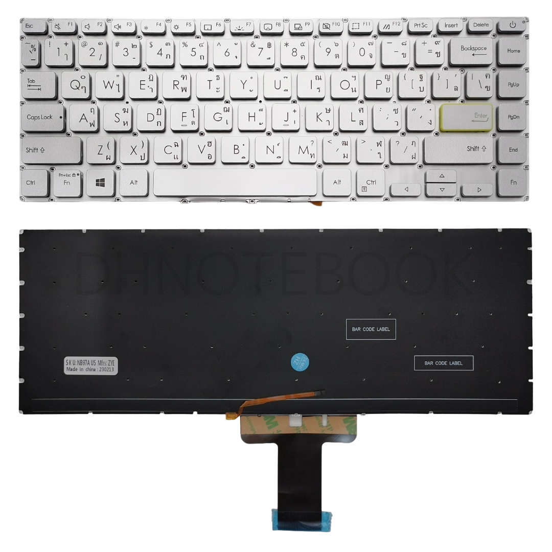คีย์บอร์ด ASUS S413 สีเงิน มีไฟ สำหรับ Asus VivoBook D413, D413I, S413, S413F