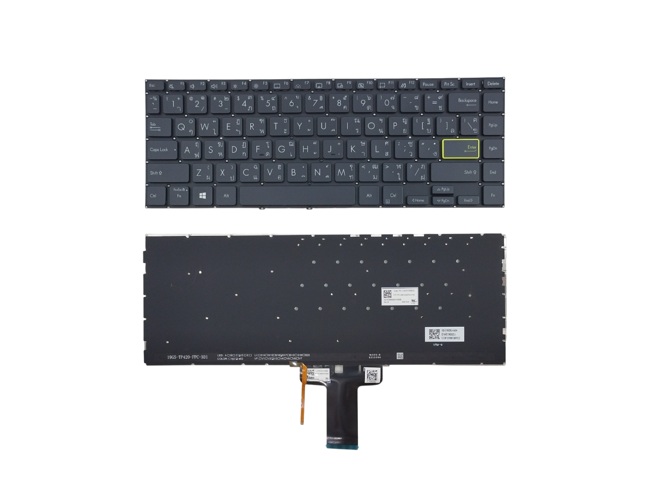 คีย์บอร์ดโน๊ตบุ๊ค ASUS VivoBook Flip 14 TP470, TP470EA, TP470EZ, TM420, TM420UA, TP420 | อะไหล่ OEM คุณภาพสูง สำหรับเปลี่ยน‑ซ่อม มีไฟ Backlit