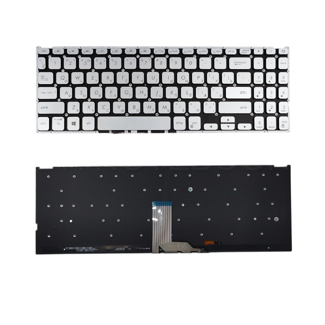 คีย์บอร์ด ASUS VivoBook X512, X512FA, X512DA, X512U, X512UA สีเงิน มีไฟ Backlit อะไหล่ OEM สำหรับซ่อมและเปลี่ยน TH-EN Layout