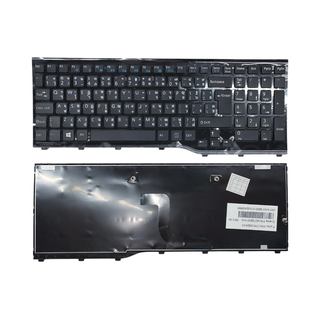 อะไหล่ OEM คีย์บอร์ดโน๊ตบุ๊คคุณภาพสูง FUJITSU Lifebook AH552 A552, AH532, N532, NH532 ไม่มีไฟ (No Backlight) เฟรมดำเงา, P/N: CP581751-01, CP611954-01 | คีย์บอร์ดทดแทนสำหรับช่าง