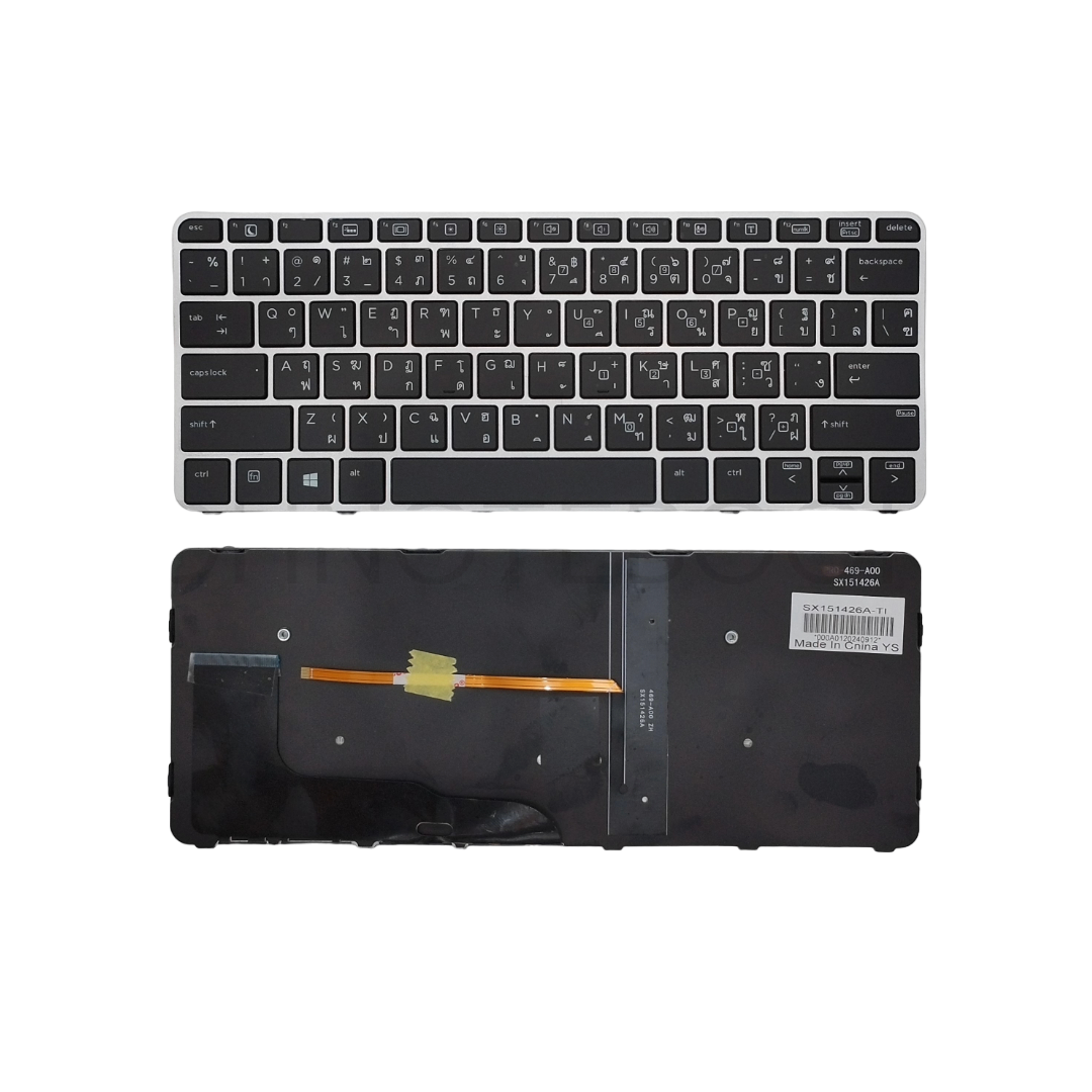 คีย์บอร์ดสำหรับ HP EliteBook 820 G3, 820 G4, 725 G3, 725 G4, 828 G4 แป้นพิมพ์ภาษาไทย/อังกฤษ มีไฟ Backlight รุ่นมาตรฐาน สีดำ ขอบ Flame Silver
