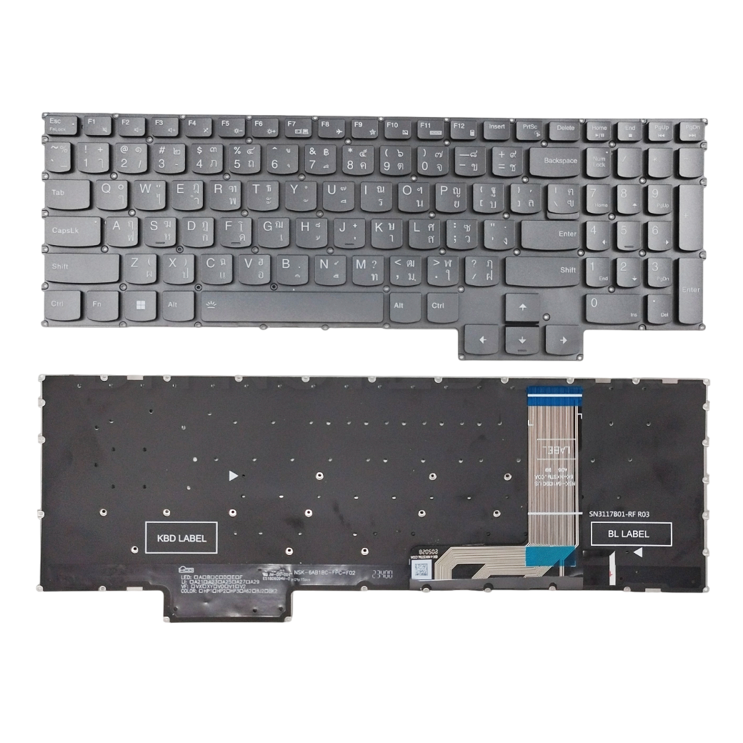 คีย์บอร์ดอะไหล่ OEM คุณภาพสูงสำหรับ Lenovo IdeaPad Gaming 3 15IAH7, 15ARH7, 16IAH7, 16ARH7 มีไฟ Backlight - อะไหล่ทดแทนสำหรับซ่อมและเปลี่ยน