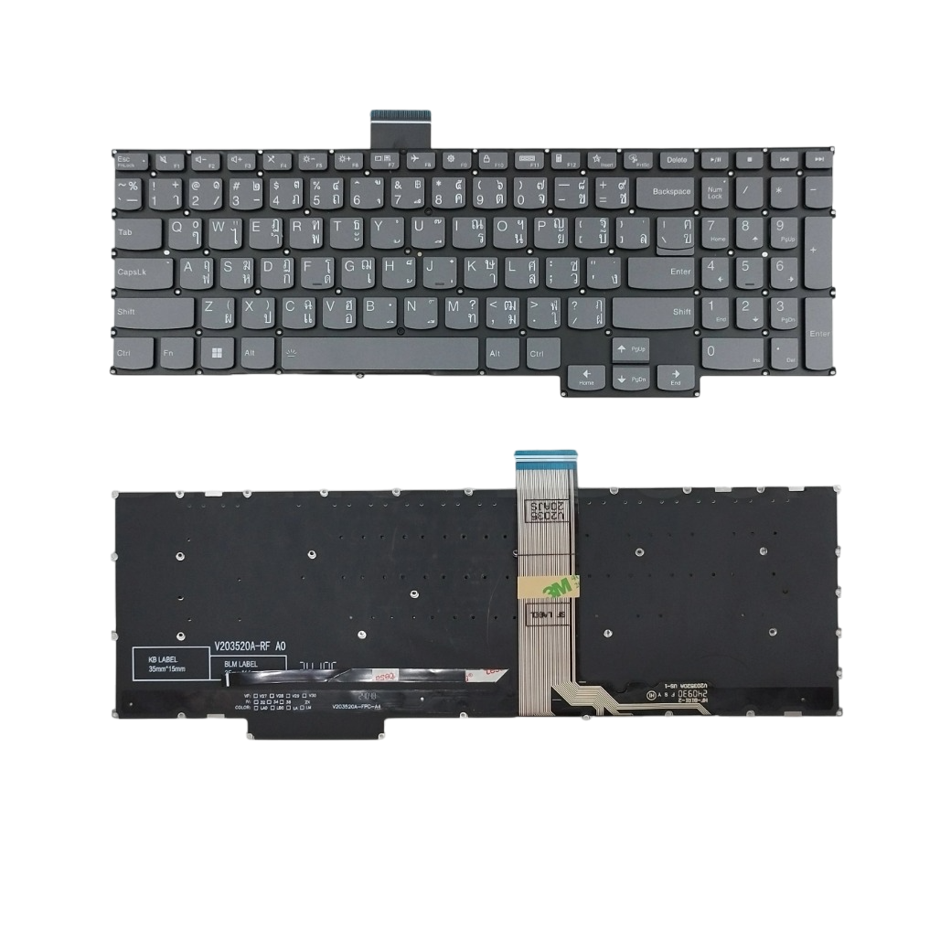 Lenovo IdeaPad 5 Pro 16 Series 16ACH6 16ARH7 16IAH7 16IHU6 Keyboard Replacement TH/US Layout Backlit Numeric Keypad Gray OEM Spare Part for Repair Service