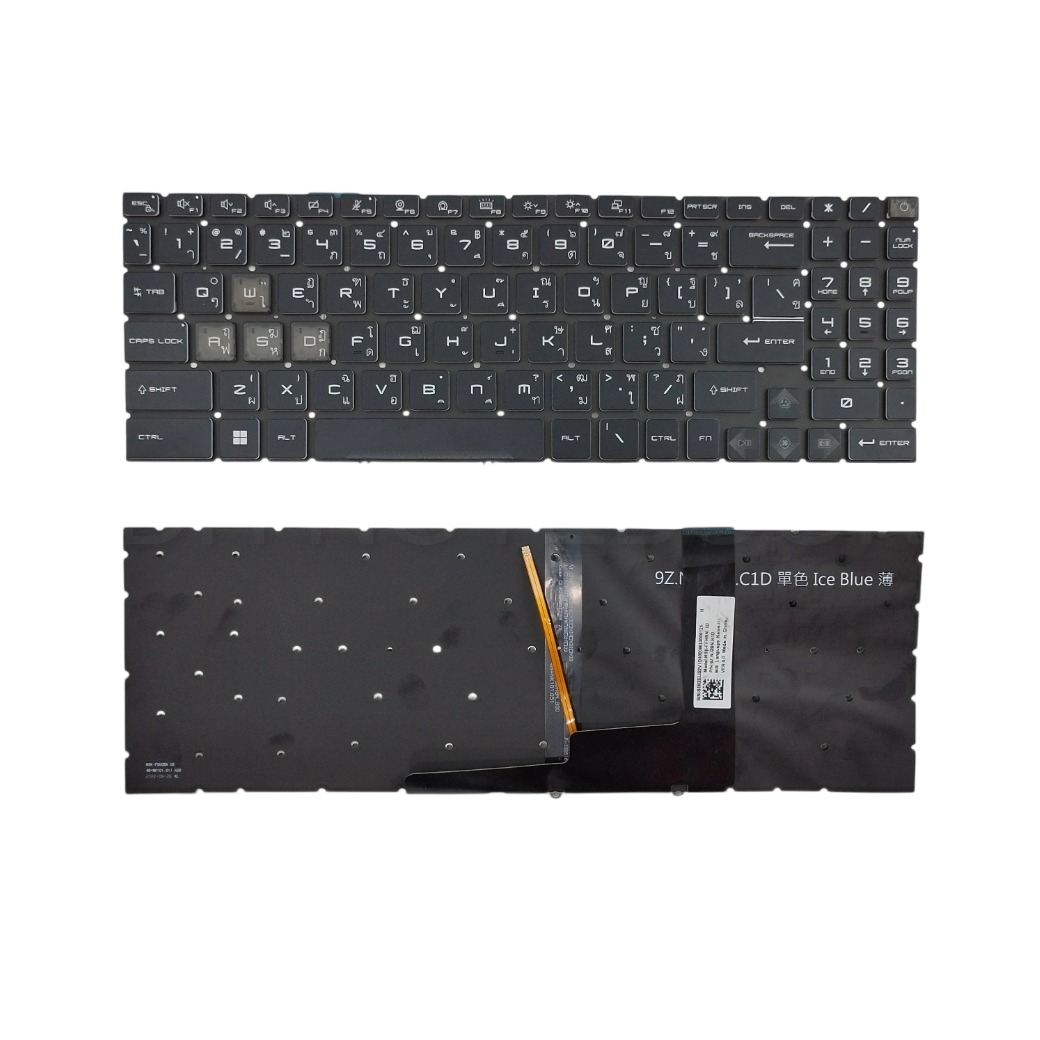 คีย์บอร์ดโน๊ตบุ๊ค MSI Cyborg 15 A12VE/A12VF อะไหล่ OEM คุณภาพสูง TH/US QWER มี Numpad ไฟ Backlit สีฟ้า รองรับรุ่น Cyborg 15 A12/A13 ตระกูล MS‑15K1