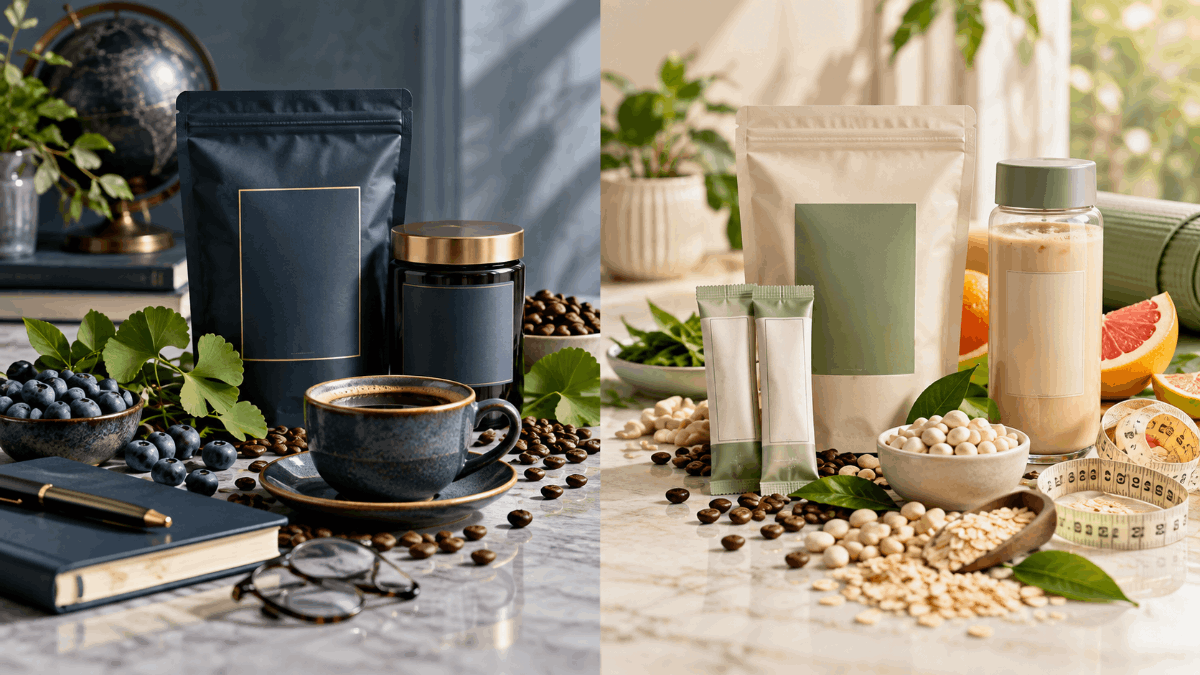 เปรียบเทียบจุดขายระหว่าง กาแฟเน้นฟังก์ชัน (สมอง/สายตา) vs กาแฟเน้นรูปร่าง (คุมหิว/บล็อกแป้ง) 