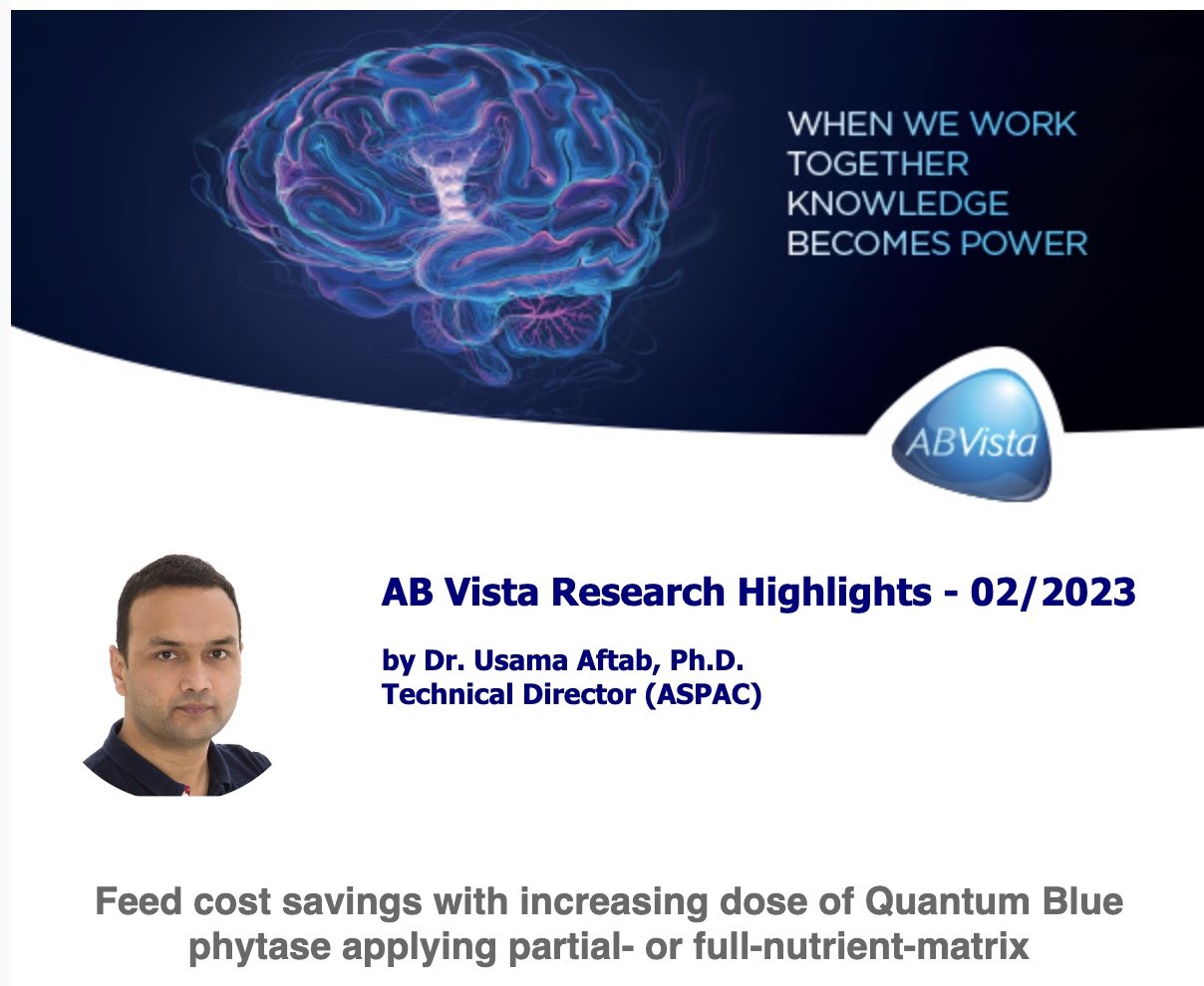 AB Vista Research Highlights - 02/2023  by Dr. Usama Aftab, Ph.D. Technical Director (ASPAC) AB Vista Research Highlights - 02/2023  by Dr. Usama Aftab, Ph.D. Technical Director (ASPAC)