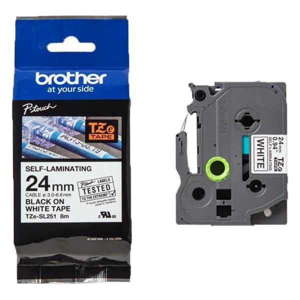 Brother TZE-SL251 เทปพิมพ์อักษรสำหรับติดสายแบบ Self Laminated ขนาด 24 มม. (ดำ/ขาว)  แบบเคลือบพลาสติก ของแท้ รับประกันศูนย์