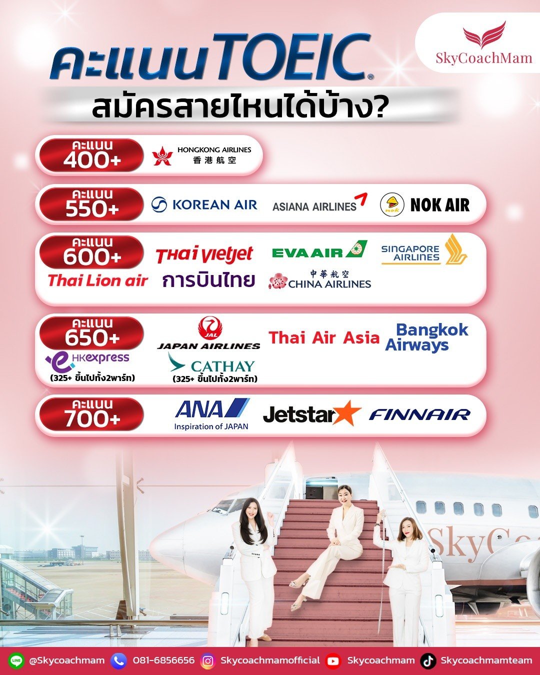 TOEIC เท่าไหร่ สมัครสายการบินไหนได้บ้าง? | โค้ชแหม่ม สอนแอร์