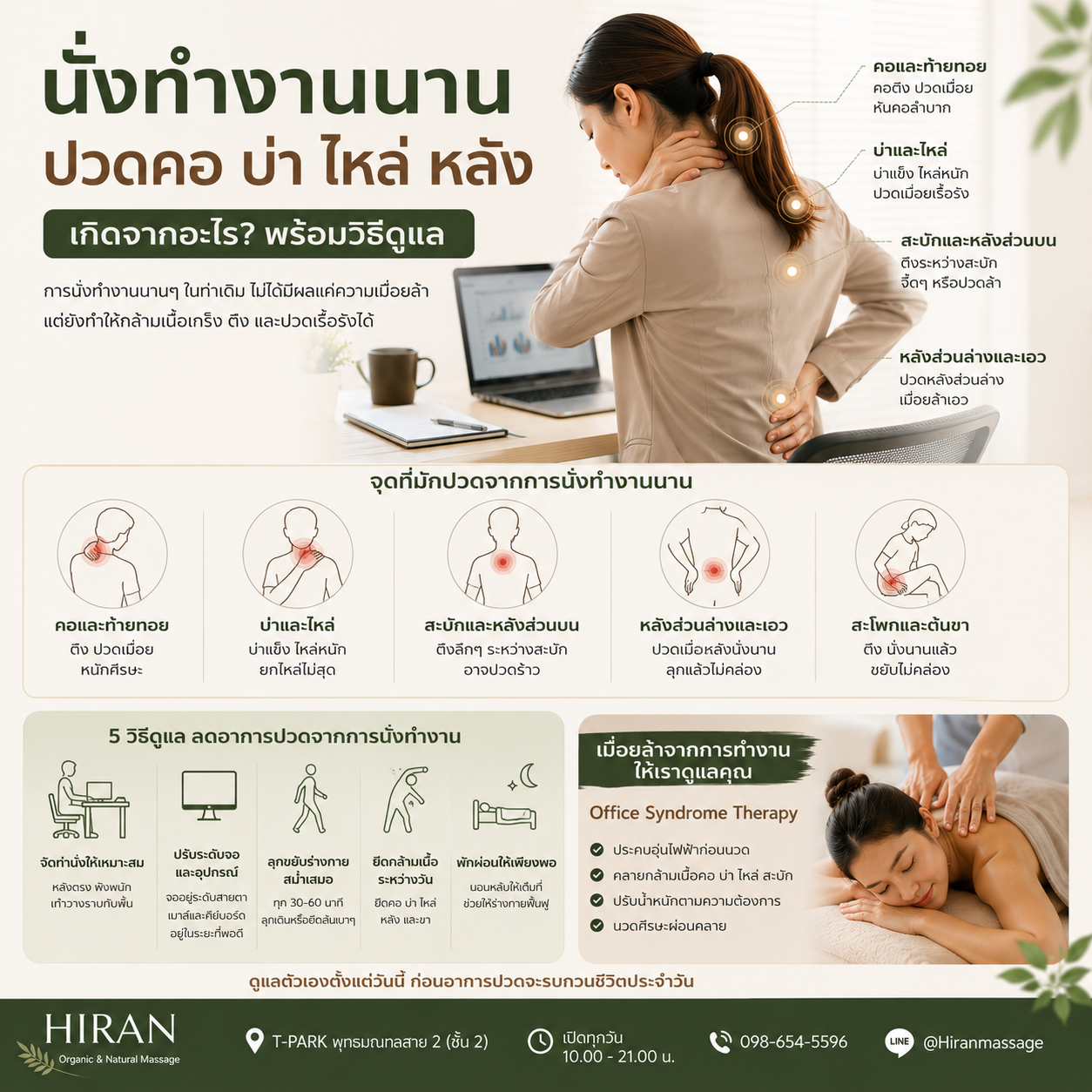 นั่งทำงานนาน ปวดคอ บ่า ไหล่ หลัง เกิดจากอะไร? วิธีดูแล