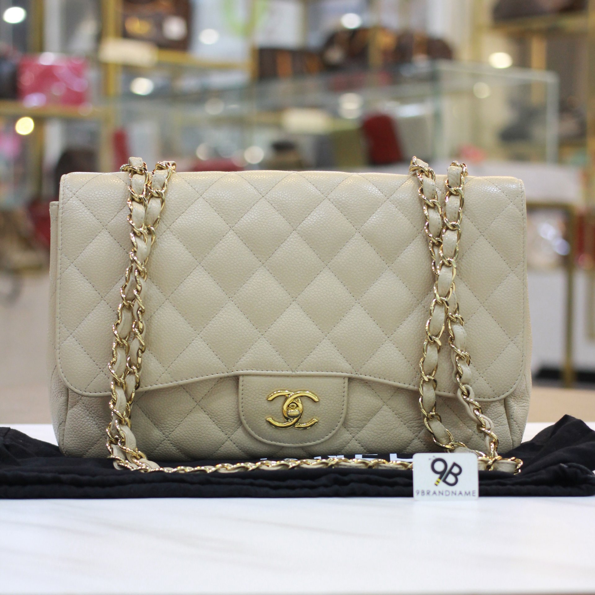 Chanel Classic Jumbo Size12 Beige Caviar GHW