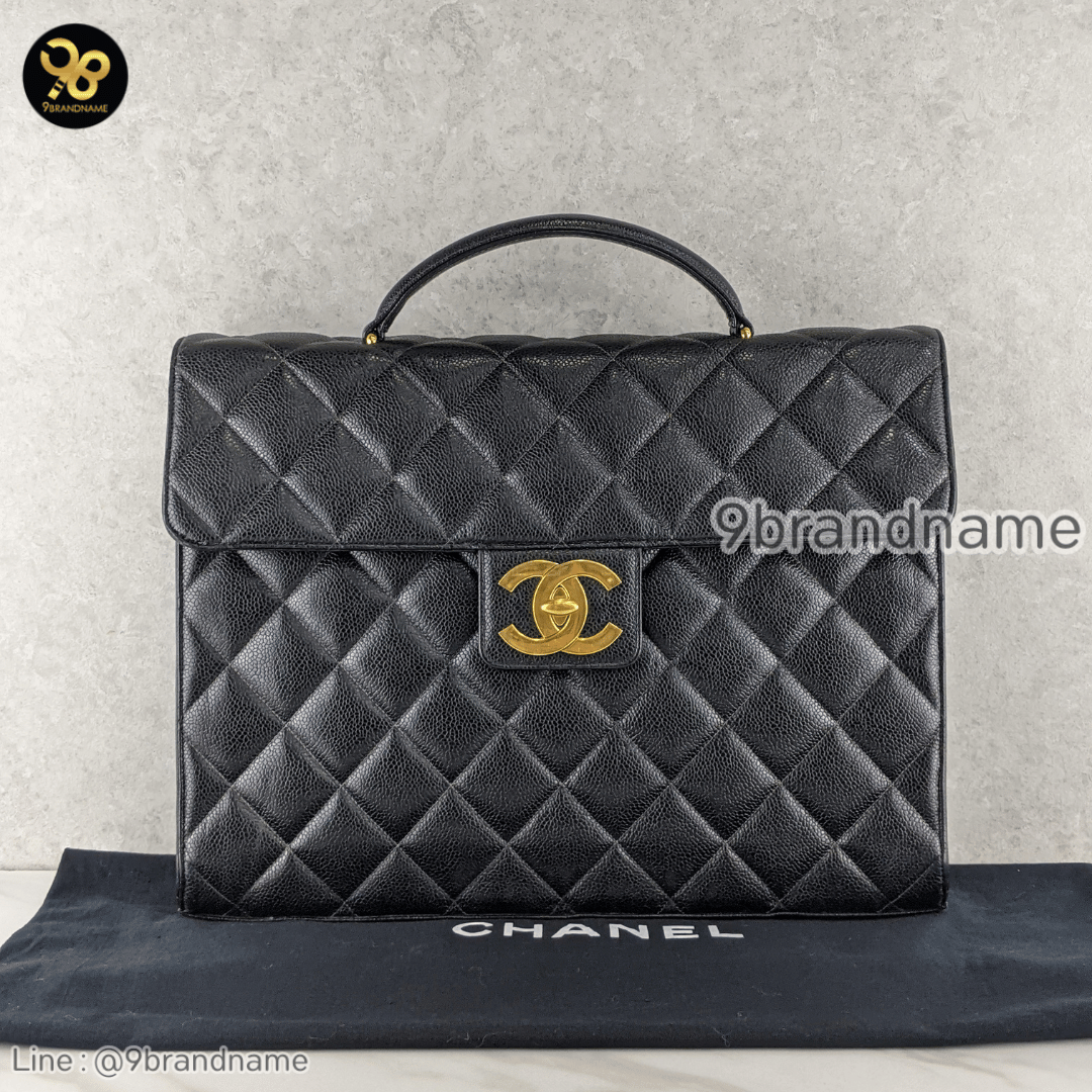 Chanel Classic Flap Portfolio Caviar Briefcase Black Leather Laptop Bag
