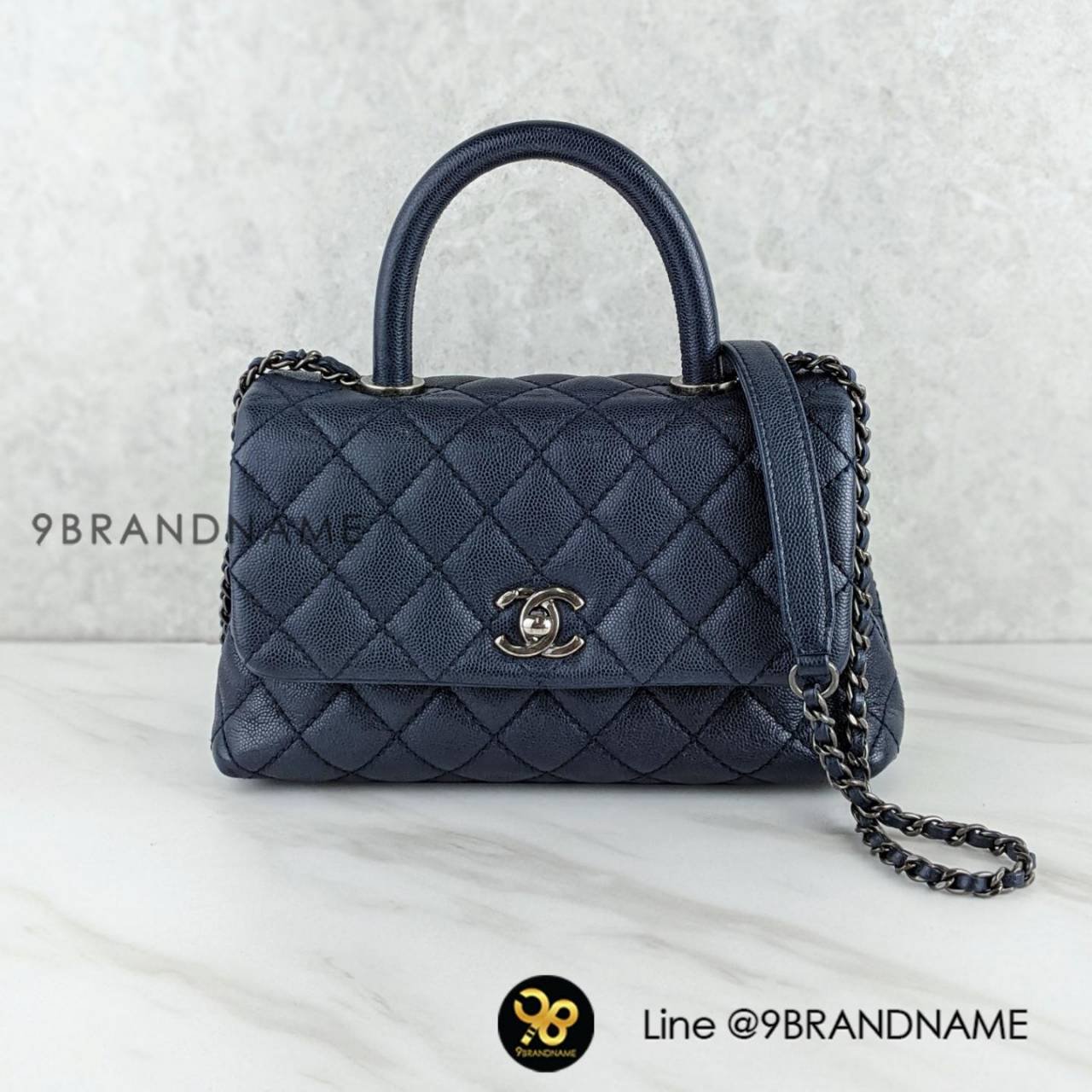 Chanel Coco 9.5 Flap Bag With Top Handle in Navy 9brandname