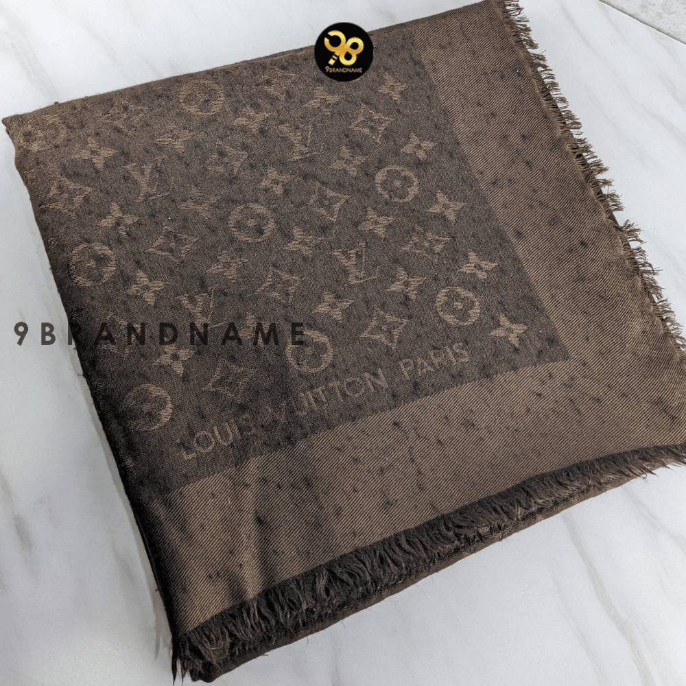 Louis Vuitton Monogram Shawl soft silk-and-wool น้ำตาลเข้ม