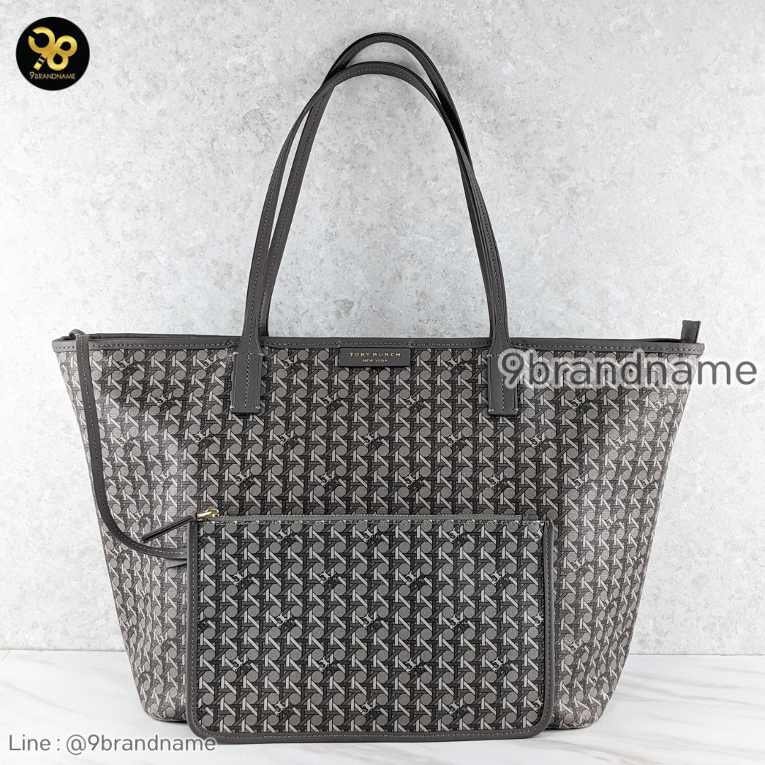 Tory Bruch Ever-Ready Zip Tote Winter Zinc Canvas