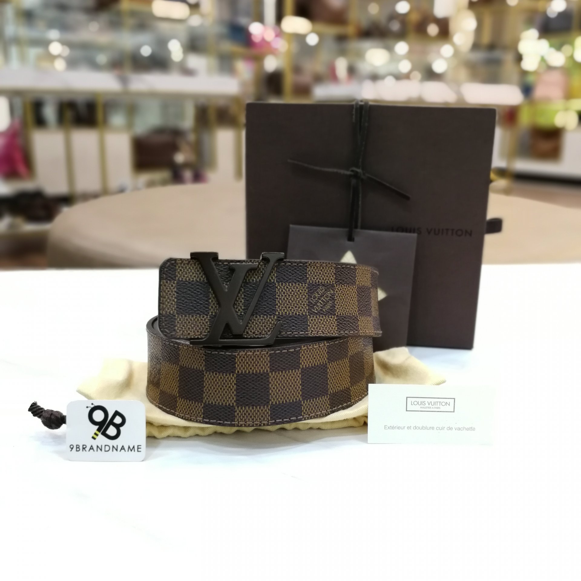 Used -​ Louis Vuitton​ Belt​ LV​ Initiales​ Damier​ Ebene​ Canvas​ M9807U​ Size​ 90cm
