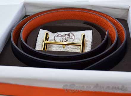 NEW Hermes Belt เข็มขัดหนังสีดำ- สัม ใส่ได้สองด้าน หัวไม้ขีดสีทองรุ่นใหมม