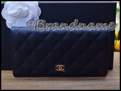 Chanel Bri-fold Long Wallet Black cavier GHW- Authentic กระเป๋าสตางค์ใบยาว สองพับ หนังคาเวียร์สีดำอะไหล่ทองืใช้ง่าย ทนทานค่า