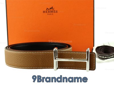 Hermes Belt 90 Leather Togo Gold Brown With Black Colors - Used Authentic