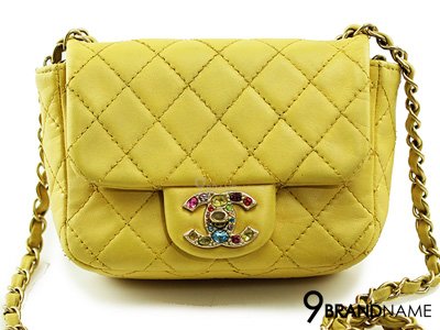 Chanel Mini Square7 Limited Cristal Yellow Lambskin GHW  - Used Authentic Bag  กระเป๋าชาแนล มินิสแควร์7 ลิมิเต็ดคริสตัล หนังแกะสีเหลืองมุขอะไหล่ทองด้าน ขายกระเป๋าชาแนลของแท้ค่ะ