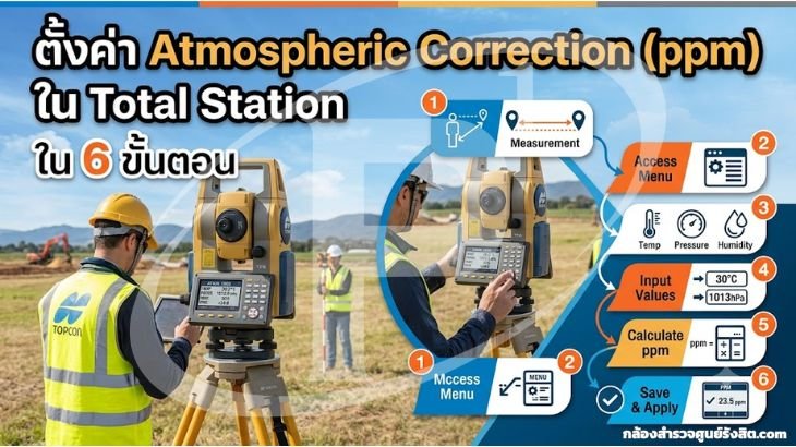 ตั้งค่า Atmospheric Correction (ppm) ใน Total Station ใน 6 ขั้นตอน