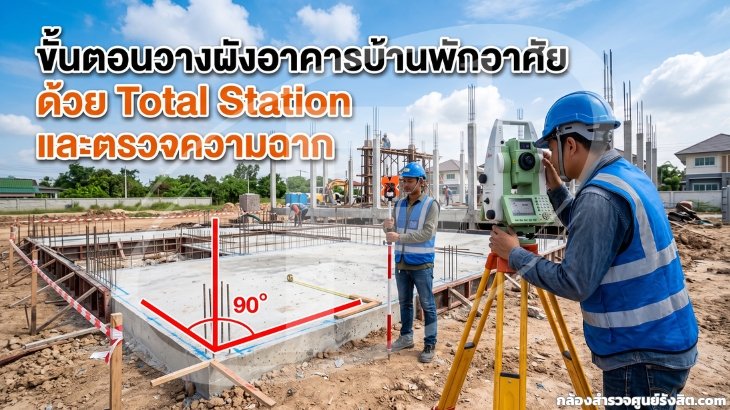 ขั้นตอนวางผังอาคารบ้านพักอาศัยด้วย Total Station และตรวจความฉาก