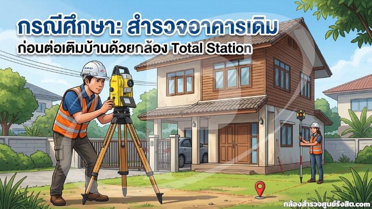 กรณีศึกษาสำรวจอาคารเดิมก่อนต่อเติมบ้านด้วยกล้อง Total Station