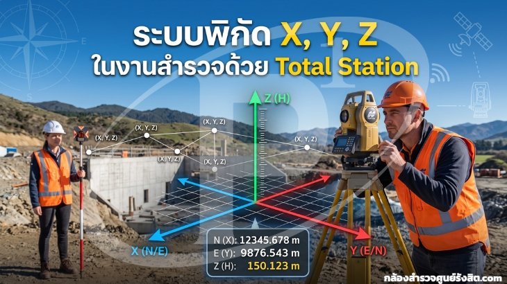 ระบบพิกัด X, Y, Z ในงานสำรวจด้วย Total Station