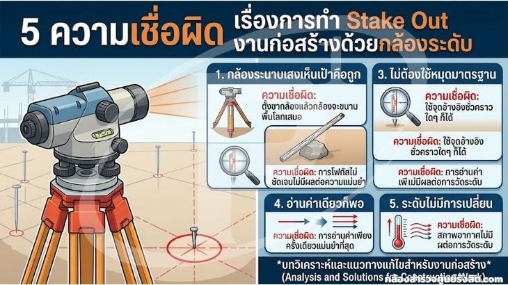 5 ความเชื่อผิดเรื่องถ่ายระดับ Stake Out งานก่อสร้างด้วยกล้องระดับ