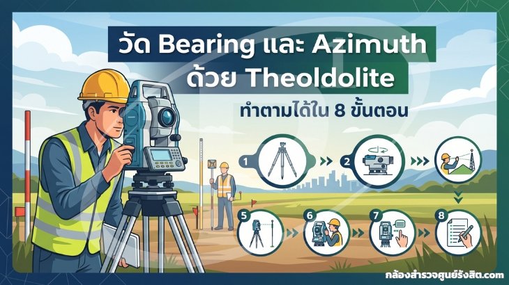 วัด Bearing และ Azimuth ด้วย Theodolite ทำตามได้ใน 8 ขั้นตอน